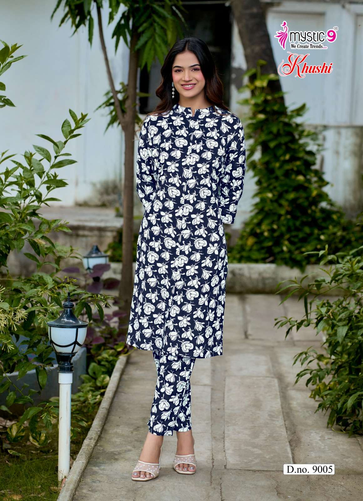 MYSTIC 9 KHUSHI VOL 9 HEAVY VISCOSE PRINT CO ORD SET CATALOGUE WESTERN OFFICE INDIA SHOP